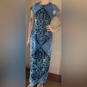 Free People formal floor length velvet blue dress